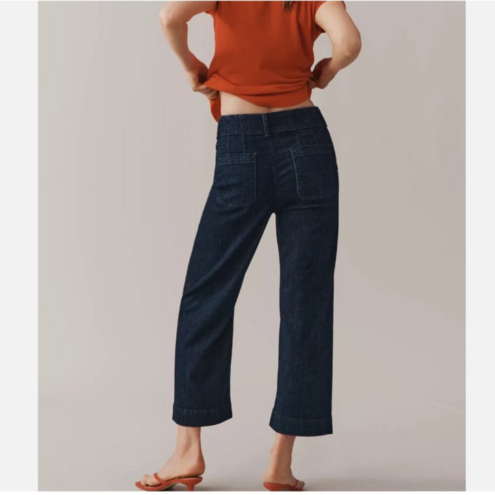 Anthropologie Maeve 24 The Colette Scallop-Pocket Crop Wide-Leg Jeans Dark New - Picture 4 of 7